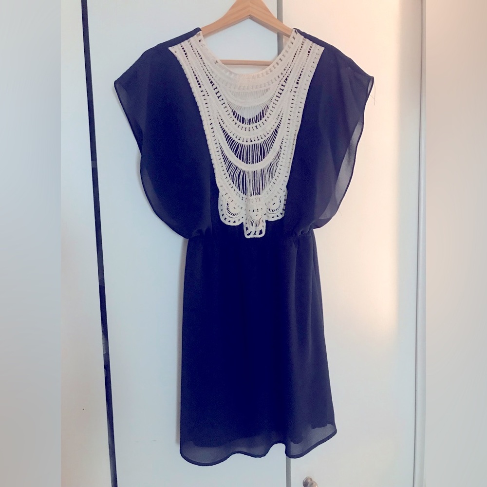 Blue Dress With Knit Back Detail